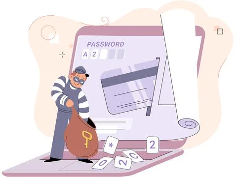 Hacker activity big set. Hacking computer. Phishing account, cyber attack on 库存插图