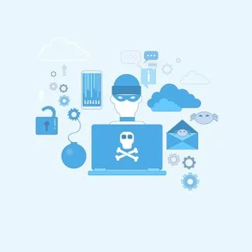 Hacker Activity Computer Viruses Data Protection Privacy Internet Information Illustrazione stock