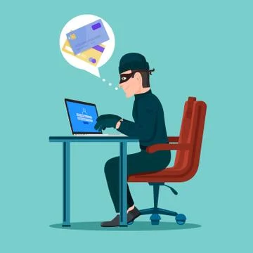 Hacker activity cyber thief on internet device. Stock Illustration