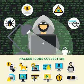 Hacker Activity Icons Collection Stock Illustration