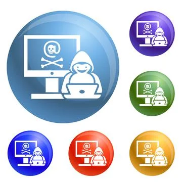 Hacker activity icons set vector Stock Illustration