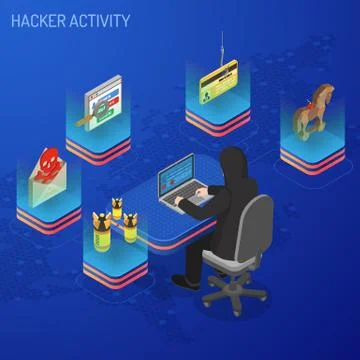 Hacker Activity Isometric Concept Stock Illustration