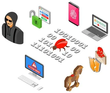 Hacker Activity Isometric Concept Stock Illustration