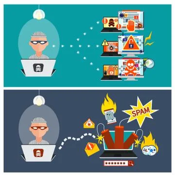 Hacker activity viruses hacking and e-mail spam Stock-Illustration