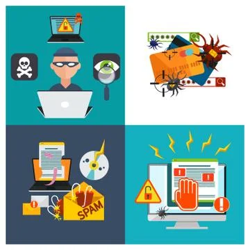 Hacker activity viruses hacking and e-mail spam Stock-Illustration
