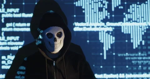 Hacker against the background of information graphics Stock Footage 197309596