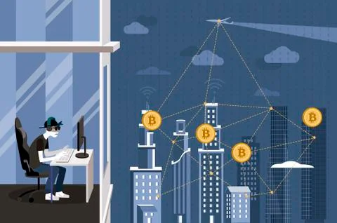 Hacker and Blockchain Security Stock Illustration