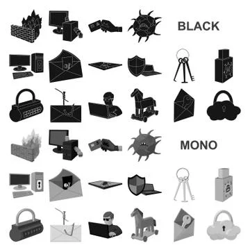 Hacker and hacking black icons in set collection for design. Hacker and Stock Illustration