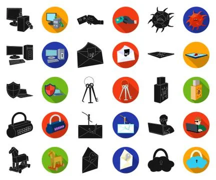 Hacker and hacking black,flat icons in set collection for design. Hacker and Stock Illustration