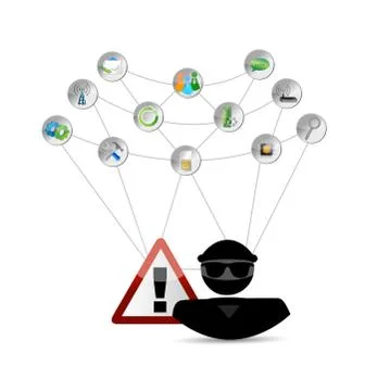 Hacker and link network. security warning Stock-Illustration