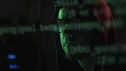 Hacker and running code on the computer screen Stock Footage 92158348