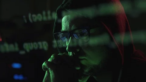 Hacker and running code on the computer screen Stock Footage 92158564