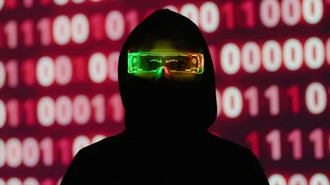 Hacker Anonymous no face and data on the background Stock Footage 182433570