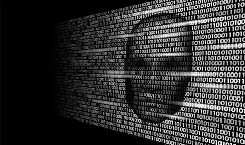 Hacker artificial intelligence robot danger dark face. Cyborg binary code head Stock Illustration