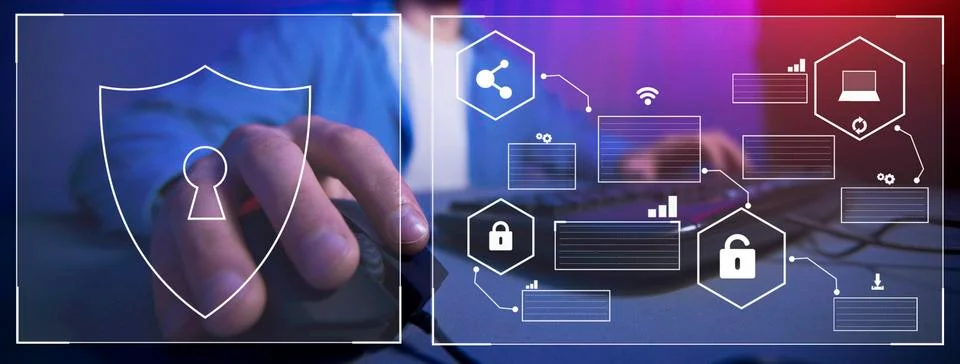Hacker attack and data breach, cyber background with lock Stock Photos