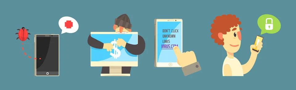 Hacker Attack and Internet Fraud Element and Item Vector Set Stock-Illustration