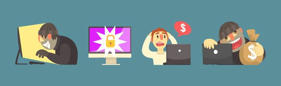 Hacker Attack and Internet Fraud Element and Item Vector Set Stock-Illustration