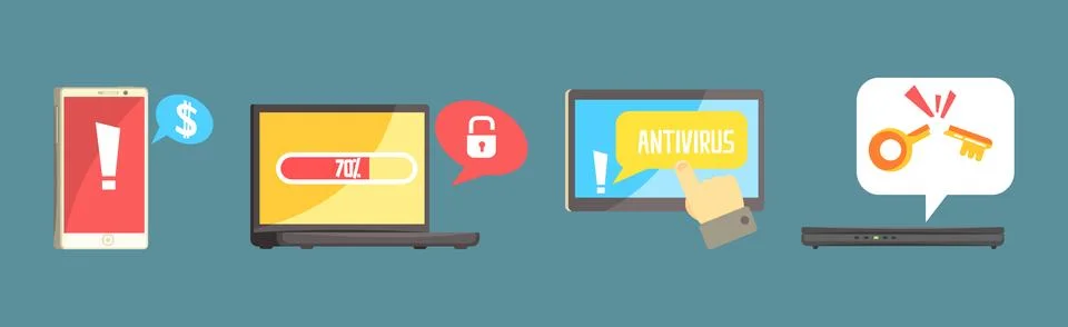 Hacker Attack and Internet Fraud Element and Item Vector Set Stock-Illustration