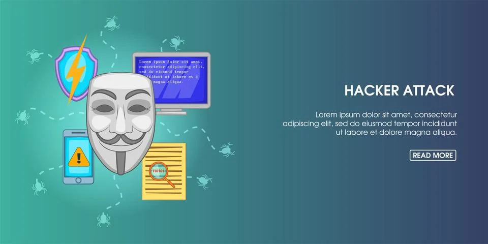 Hacker attack banner horizontal, cartoon style Illustrazione stock