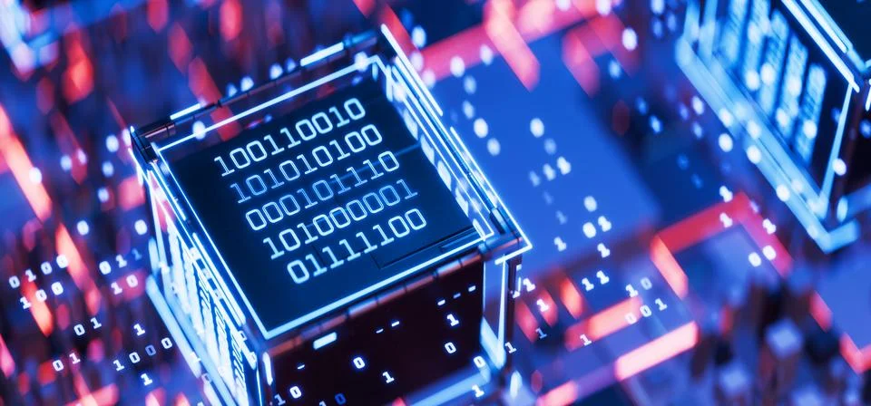 Hacker attack. Computer code. Blockchain. Artificial Intelligence. Abstract.. Stock Illustration