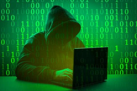 Hacker attack. Computer hacker coding on keyboard. Hacker working on code on  Foto stock