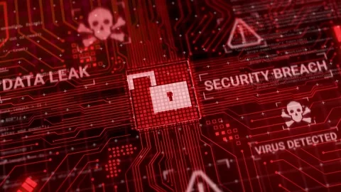 Hacker attack computer hardware microchip while process data through internet ne Stock Footage 165481260