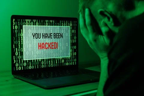 Hacker attack on Computer. Warning text on PC You have been hacked Stock Photos