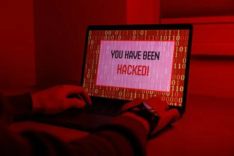 Hacker attack on Computer. Warning text on PC You have been hacked Stock Photos