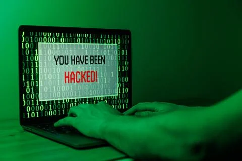 Hacker attack on Computer. Warning text on PC You have been hacked Stock Photos