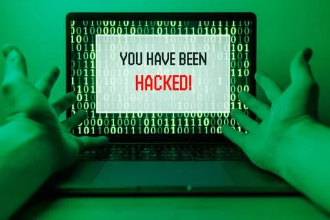 Hacker attack on Computer. Warning text on PC You have been hacked Stock Photos