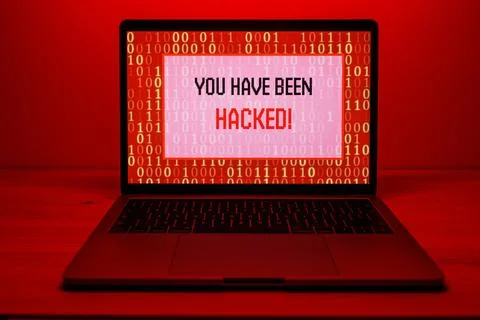 Hacker attack on Computer. Warning text on PC You have been hacked Stock Photos