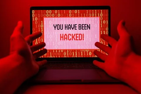 Hacker attack on Computer. Warning text on PC You have been hacked Stock Photos