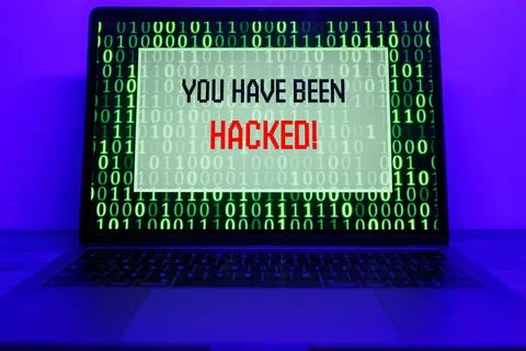Hacker attack on Computer. Warning text on PC You have been hacked Stock Photos