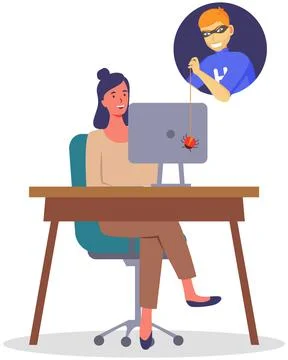 Hacker attack to computer of woman. Cyber attacker trying to hack system, virus イラスト素材