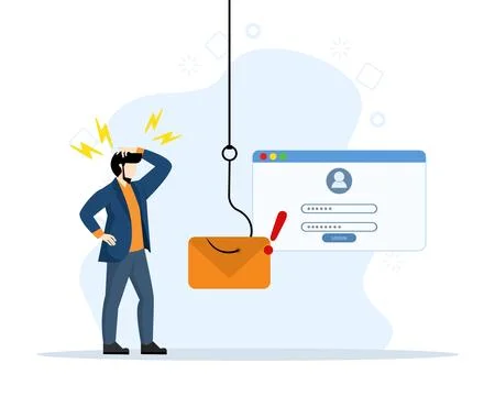 Hacker attack concept, internet phishing attack, fraud investigation. Stock Illustration