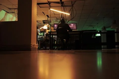 Hacker attack, criminal hacking computer system, stealing data 写真素材