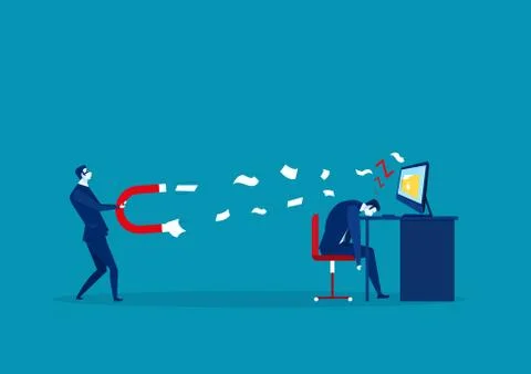 Hacker attack to data with magnet while business man sleeping in office,crime 스톡 일러스트