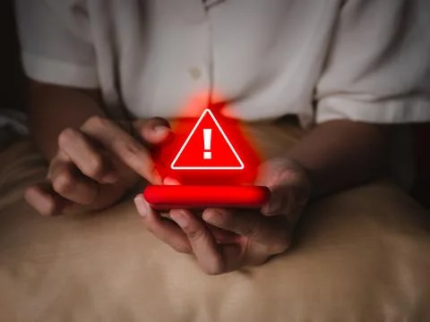 Hacker attack detection alert, sms fraud and scammer calls, fraudulent phon.. Stock Photos