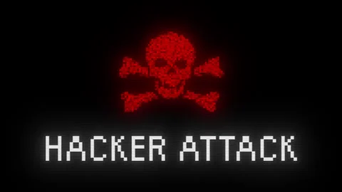 HACKER ATTACK glitch notification with skull icon. Stock Footage 282696680