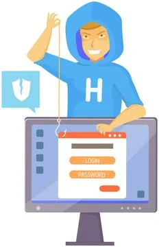 Hacker attack. Hacker breaks into computer. Cyber attacker cracker trying to イラスト素材