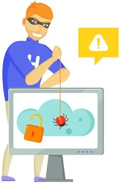 Hacker attack. Hacker breaks into computer. Cyber attacker cracker trying to イラスト素材