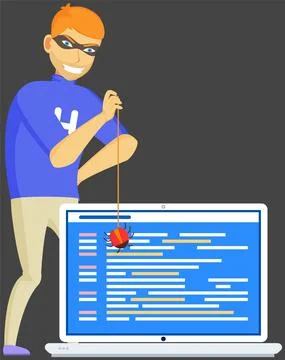 Hacker attack. Hacker breaks into computer. Cyber attacker cracker trying to イラスト素材