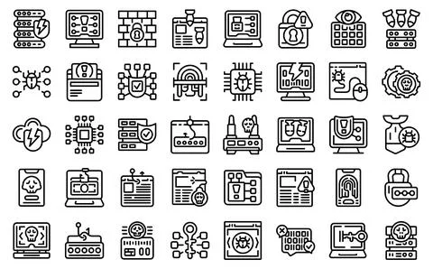 Hacker attack icons set outline vector. Fraud attack Stock Illustration