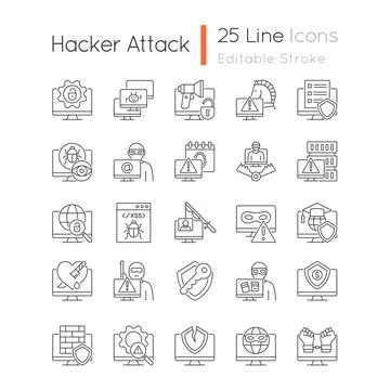 Hacker attack linear icons set Stock Illustration