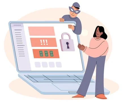 Hacker attack protection, internet security concept. Secure data management and Illustrazione stock