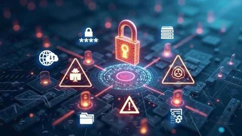Hacker attack. Security breach, system hacked, internet cyber attack alert  Stock Footage 302834790