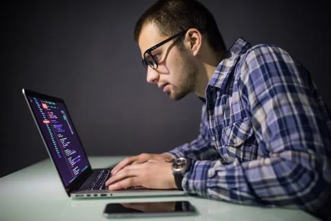 Hacker attack the server in the dark. Hacker attack network and servers, code Foto stock