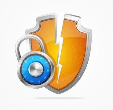 Hacker Attack Shield and Lock. Vector Illustrazione stock
