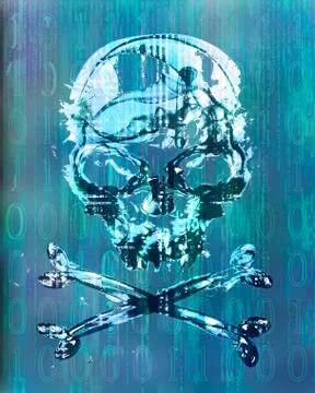 Hacker attack with skull background Stock Illustration