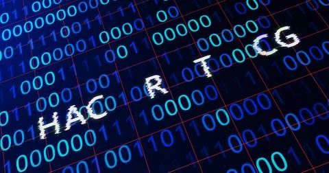 Hacker attack system hacked computer glitch virus inter system hacking conc.. Stock Illustration